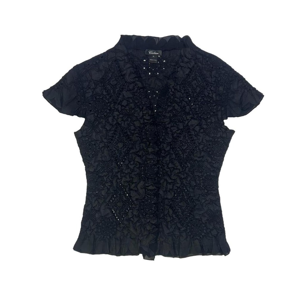 Vintage Caelian Black Short Sleeve Button Up Women’s Blouse size medium